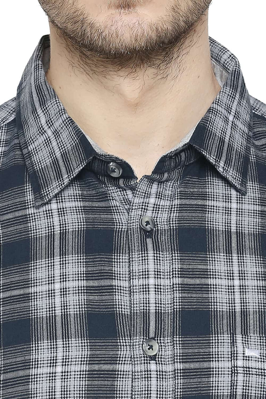 BASICS SLIM FIT BALSAM GREY CHECKS SHIRT