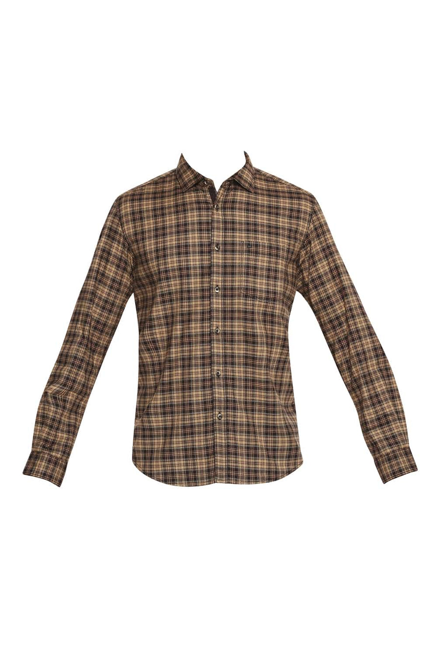 BASICS SLIM FIT BISON BROWN CHECKS SHIRT