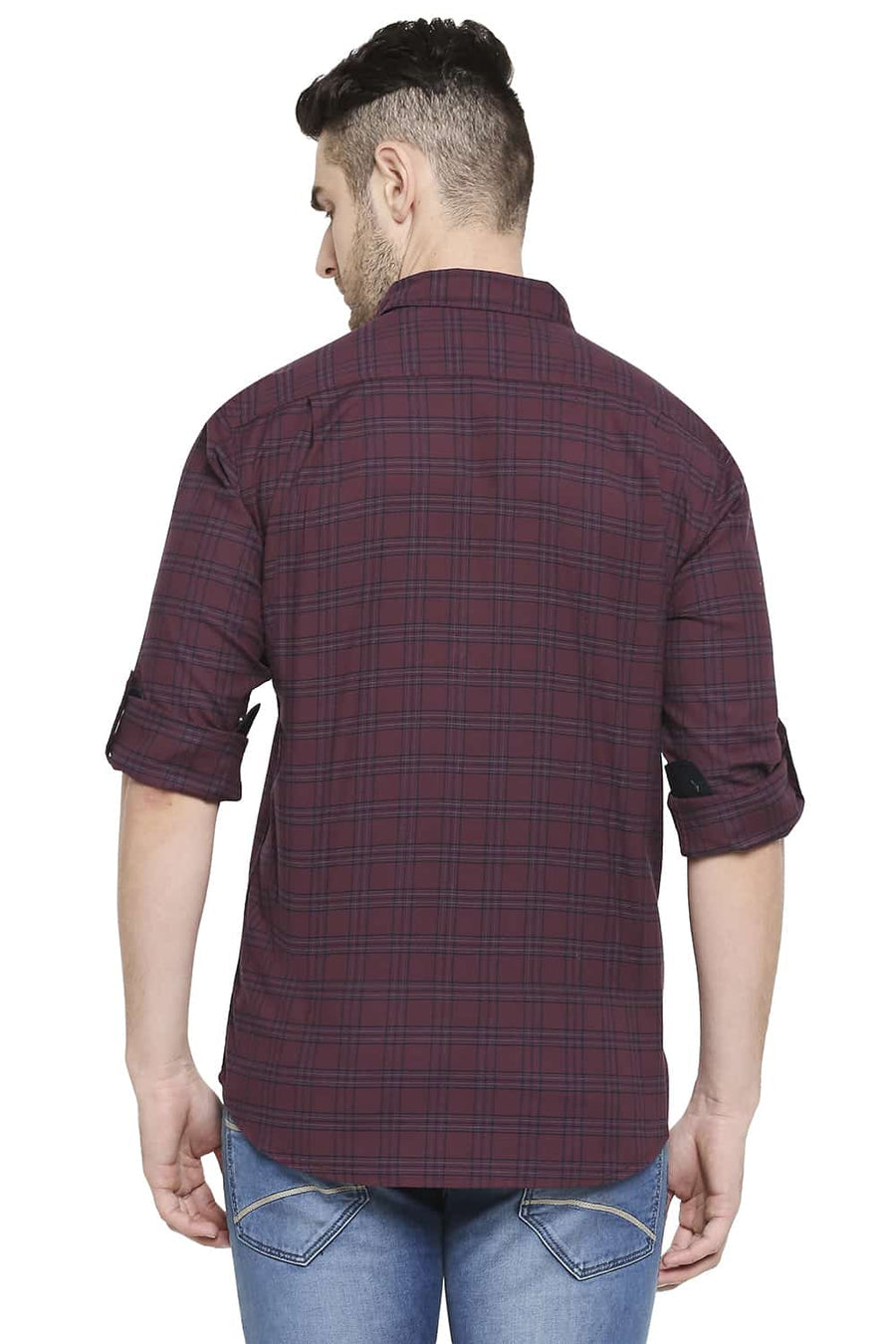 BASICS SLIM FIT CABERNET RED STRETCH CHECKS SHIRT
