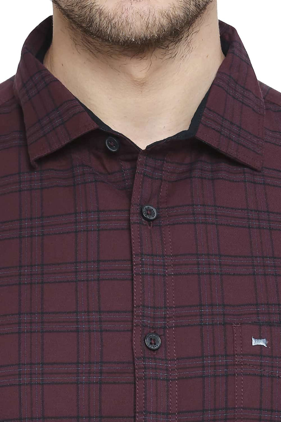 BASICS SLIM FIT CABERNET RED STRETCH CHECKS SHIRT