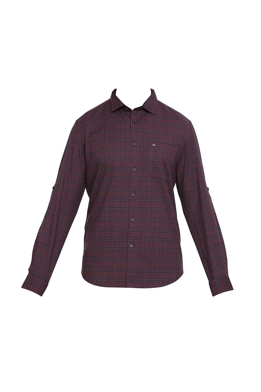 BASICS SLIM FIT CABERNET RED STRETCH CHECKS SHIRT