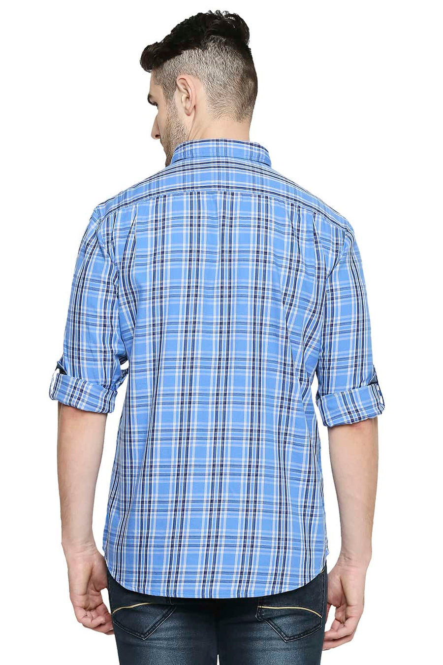 BASICS SLIM FIT MARINA BLUE CHECKS SHIRT