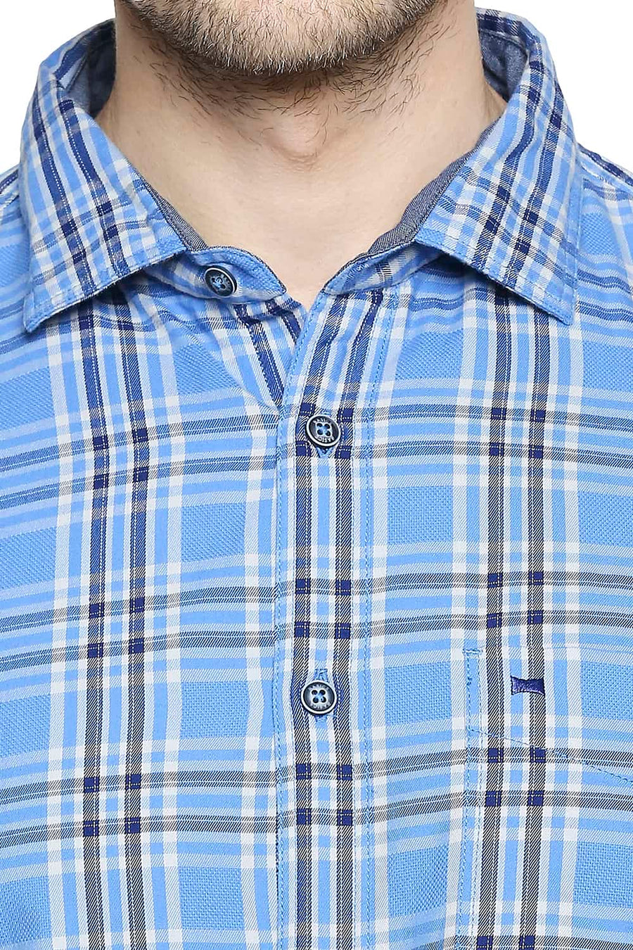 BASICS SLIM FIT MARINA BLUE CHECKS SHIRT