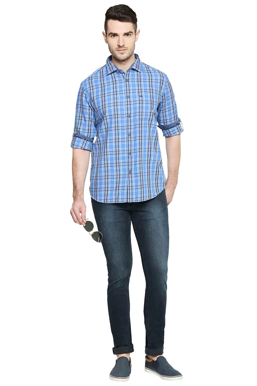 BASICS SLIM FIT MARINA BLUE CHECKS SHIRT