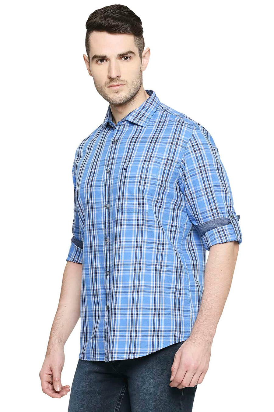 BASICS SLIM FIT MARINA BLUE CHECKS SHIRT