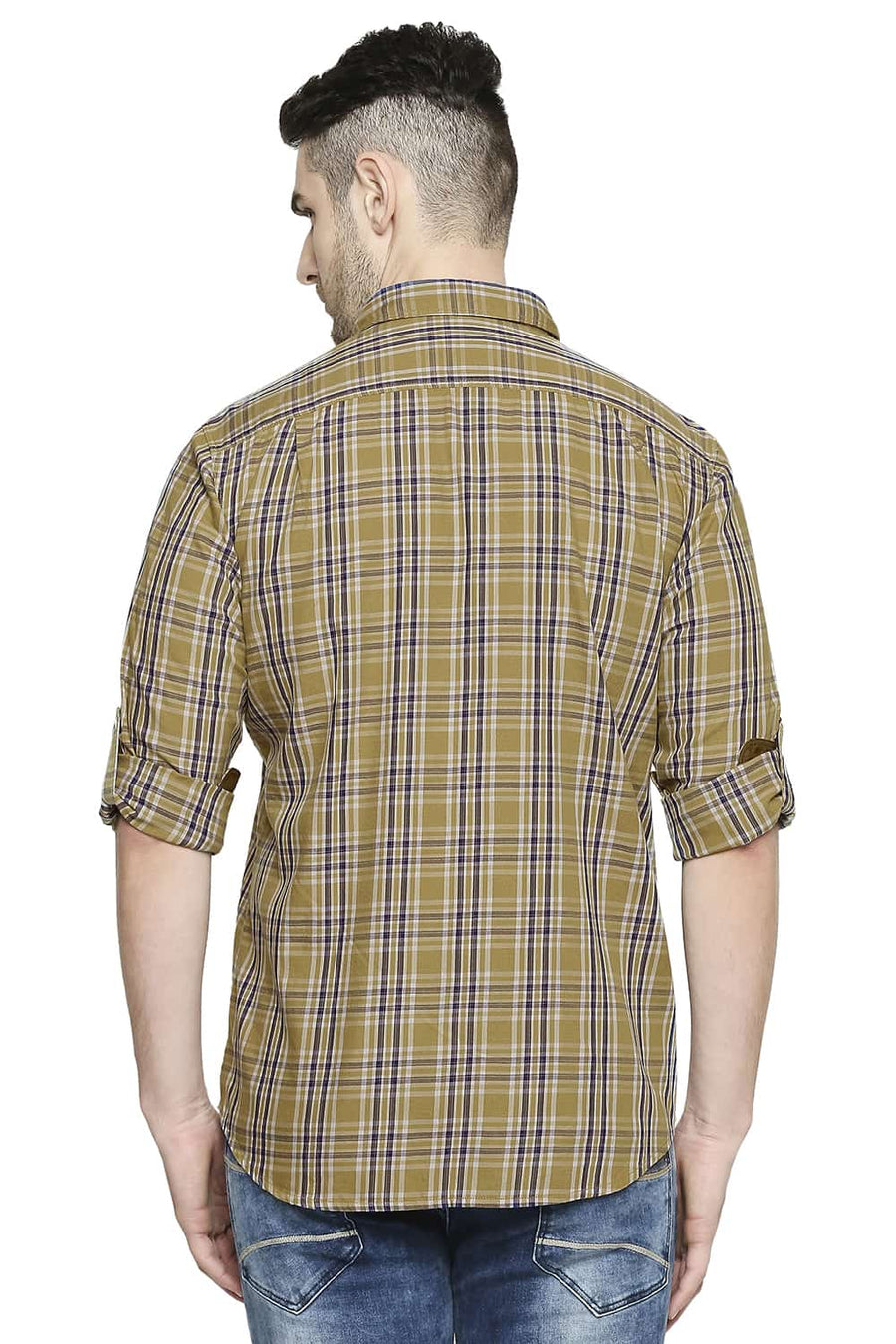 BASICS SLIM FIT PRAIRIE KHAKI CHECKS SHIRT