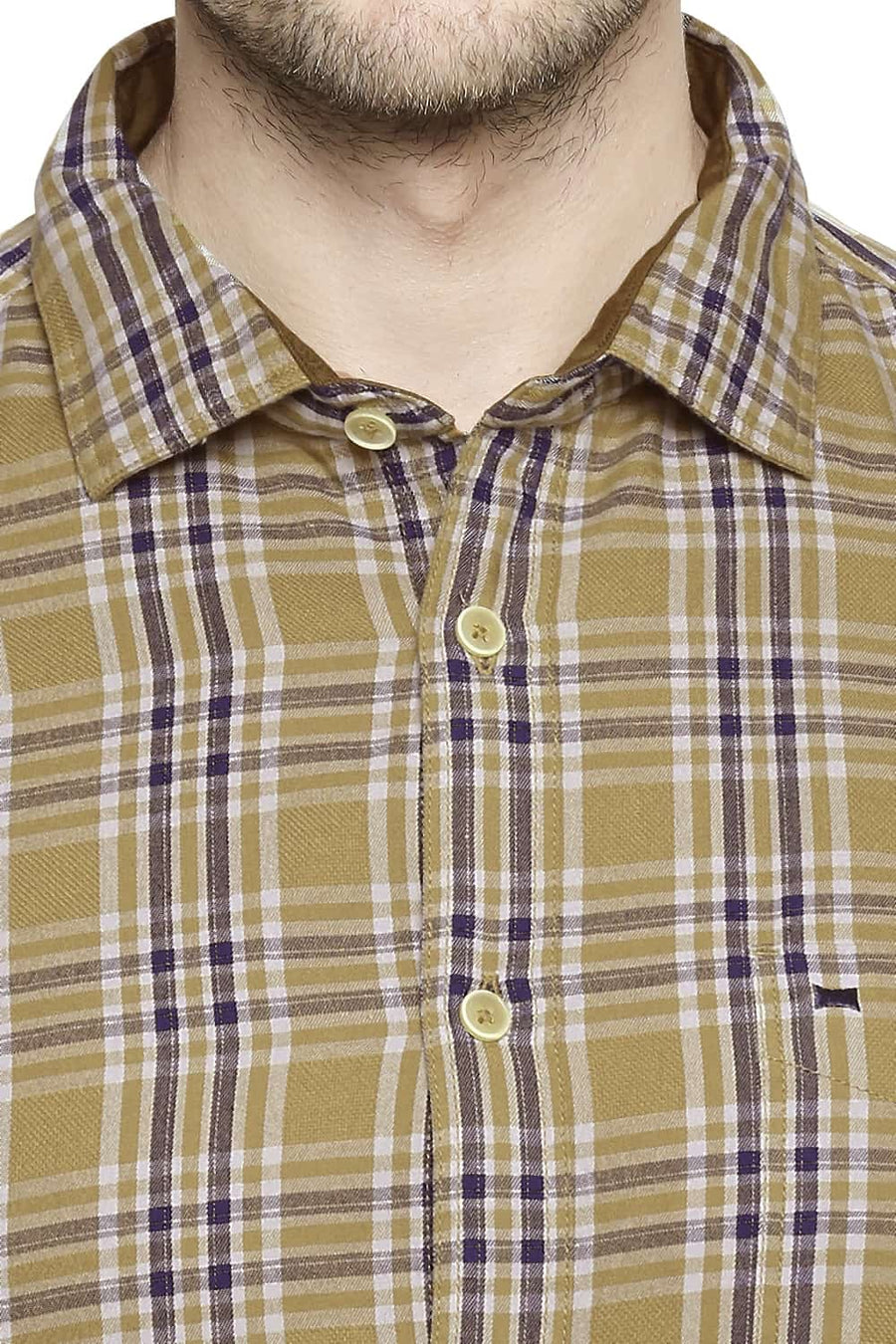 BASICS SLIM FIT PRAIRIE KHAKI CHECKS SHIRT
