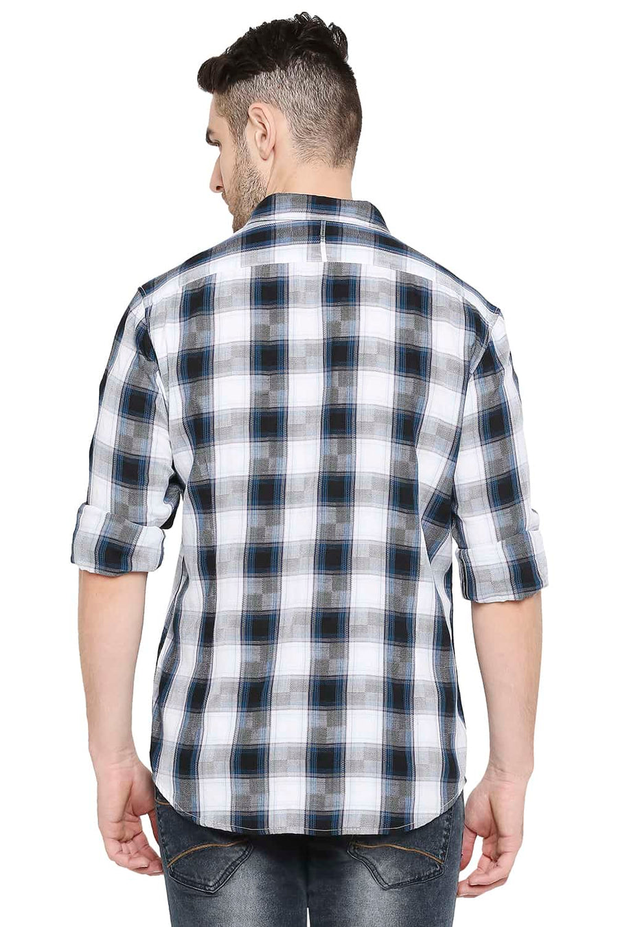 BASICS SLIM FIT CORSAIR BLUE CHECKS SHIRT