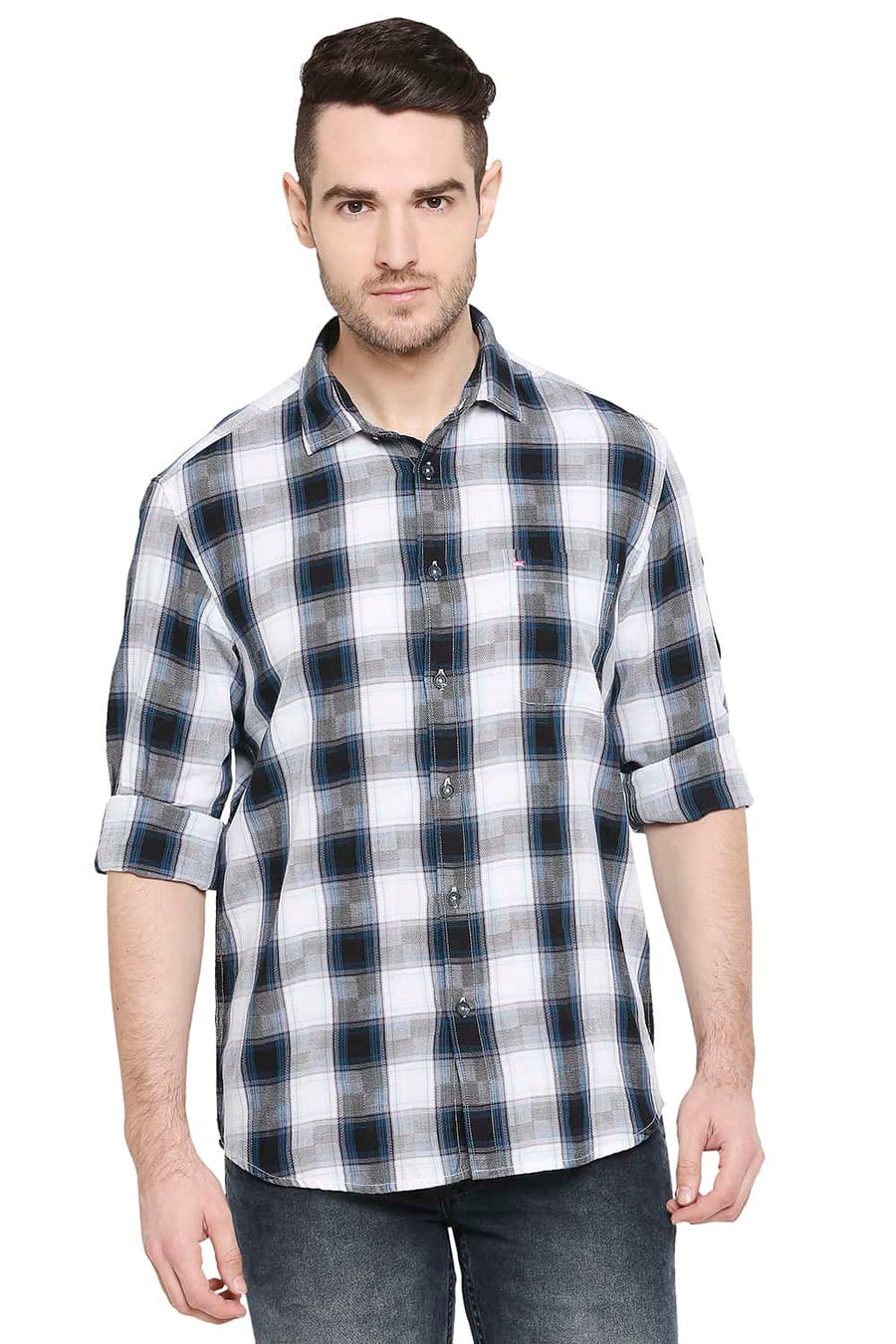 BASICS SLIM FIT CORSAIR BLUE CHECKS SHIRT