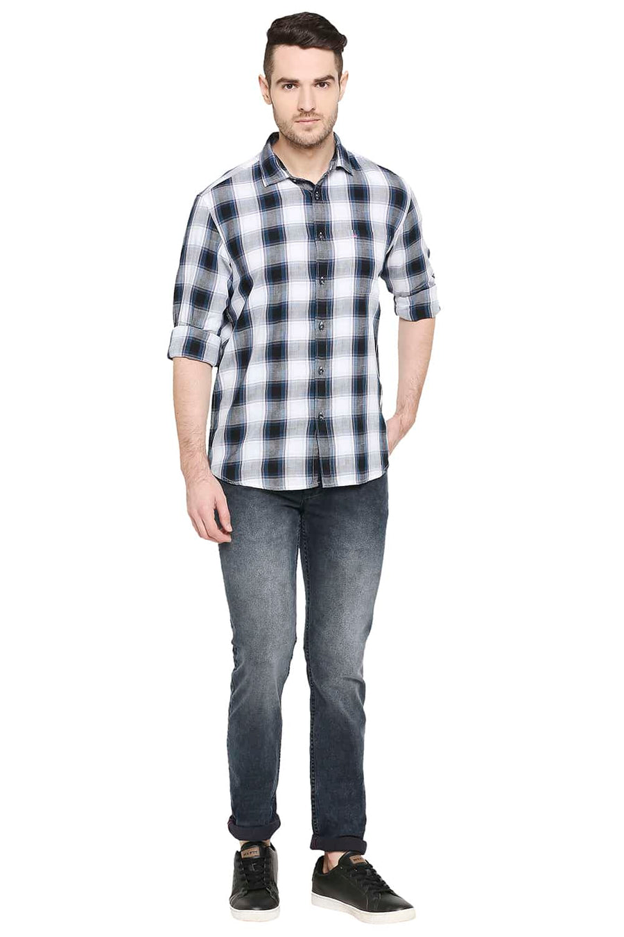 BASICS SLIM FIT CORSAIR BLUE CHECKS SHIRT