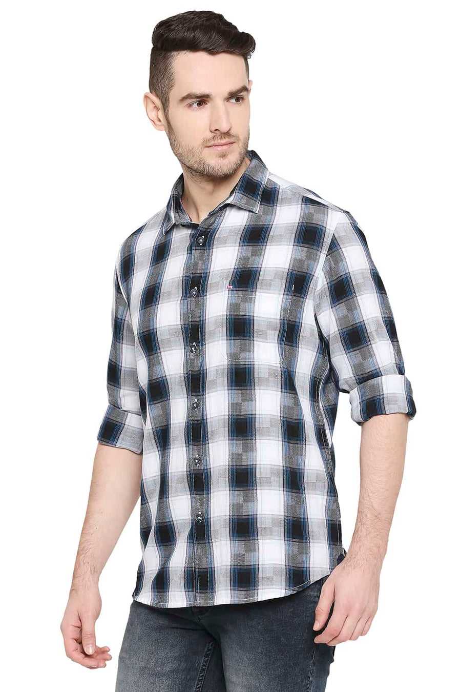 BASICS SLIM FIT CORSAIR BLUE CHECKS SHIRT