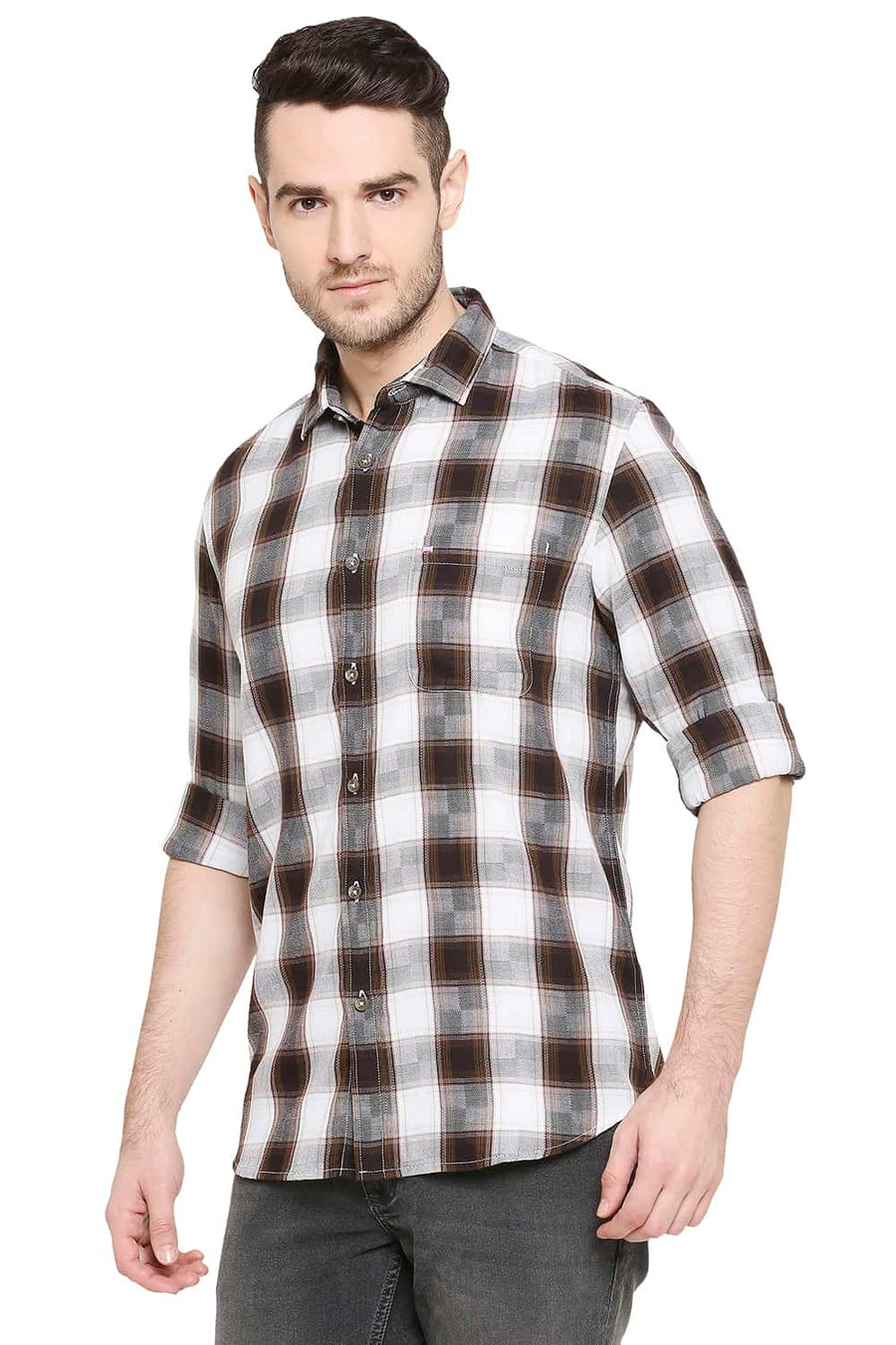BASICS SLIM FIT OLIVE PLANTATION CHECKS SHIRT