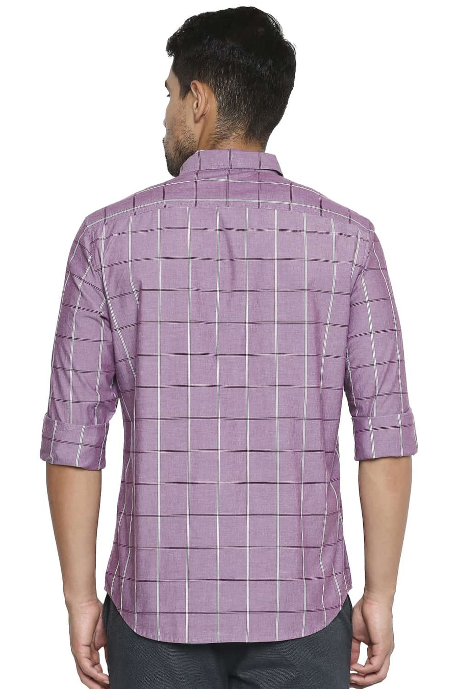 BASICS SLIM FIT DUSKY PURPLE CHECKS SHIRT