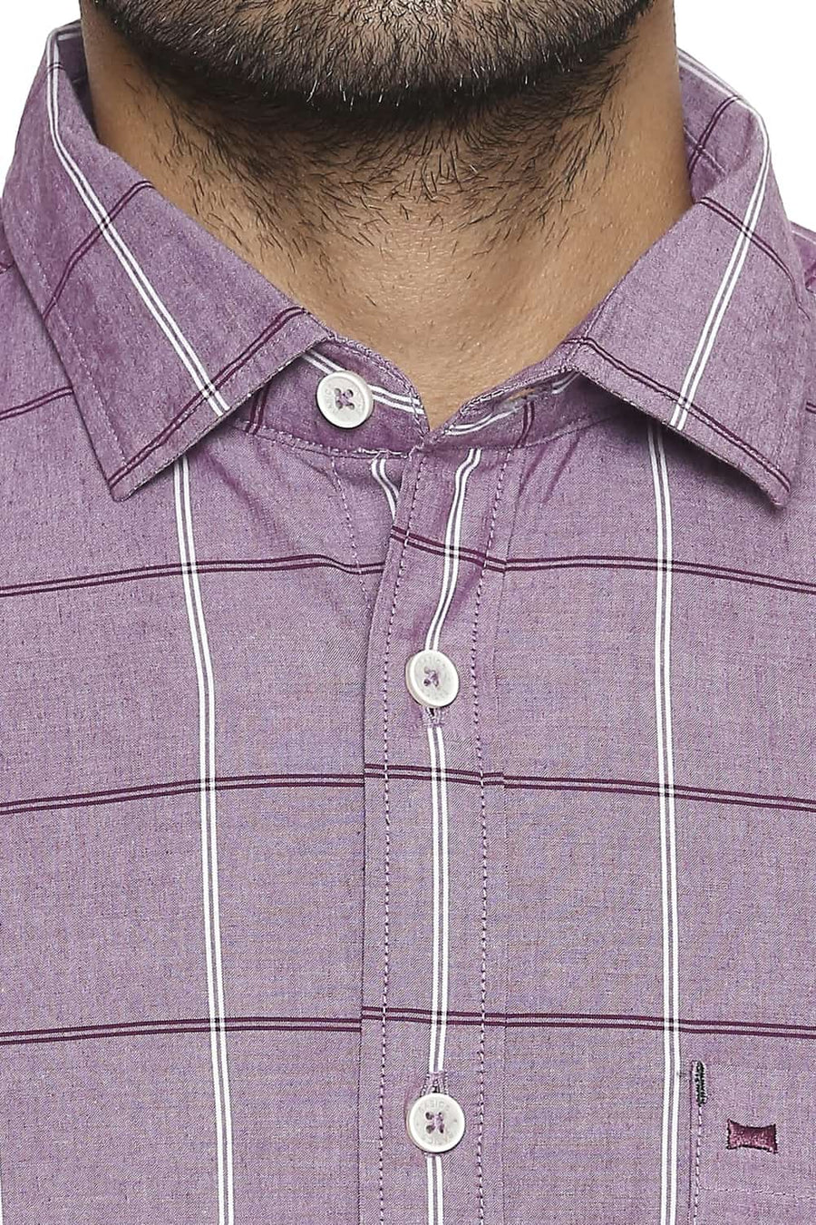 BASICS SLIM FIT DUSKY PURPLE CHECKS SHIRT