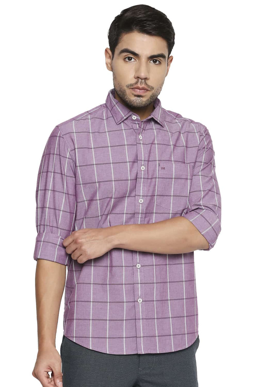 BASICS SLIM FIT DUSKY PURPLE CHECKS SHIRT