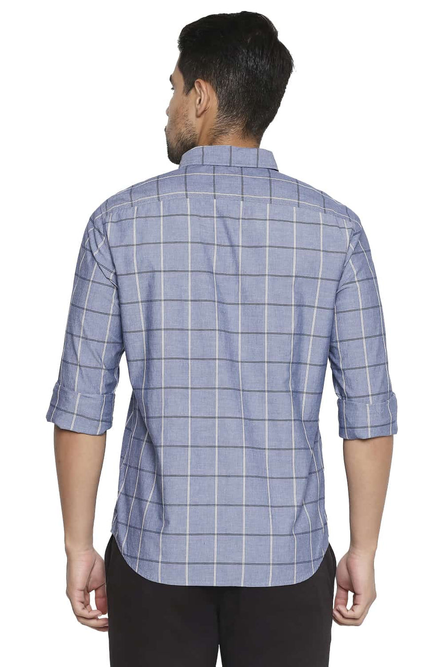 BASICS SLIM FIT STONEWASH BLUE CHECKS SHIRT