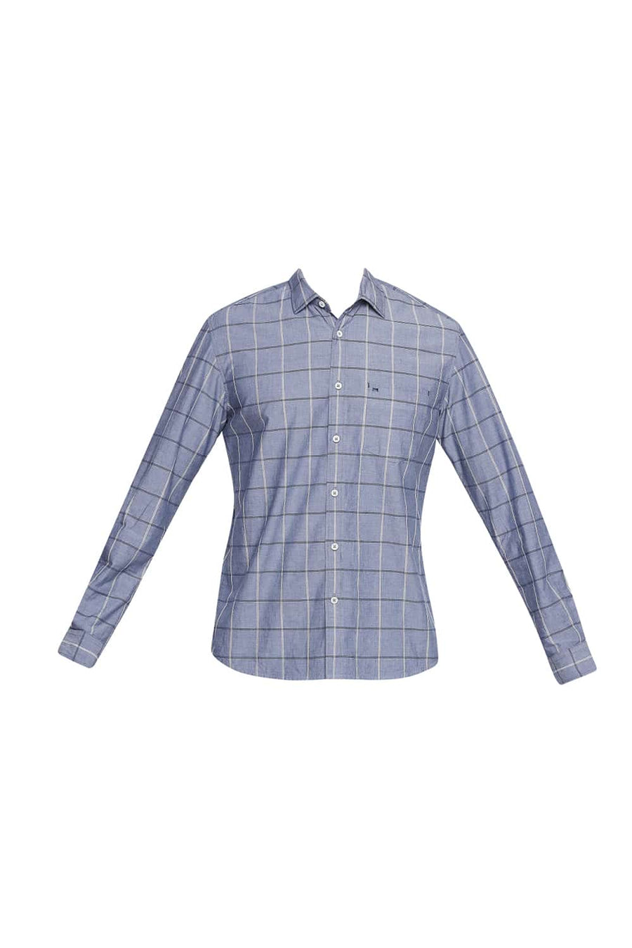 BASICS SLIM FIT STONEWASH BLUE CHECKS SHIRT