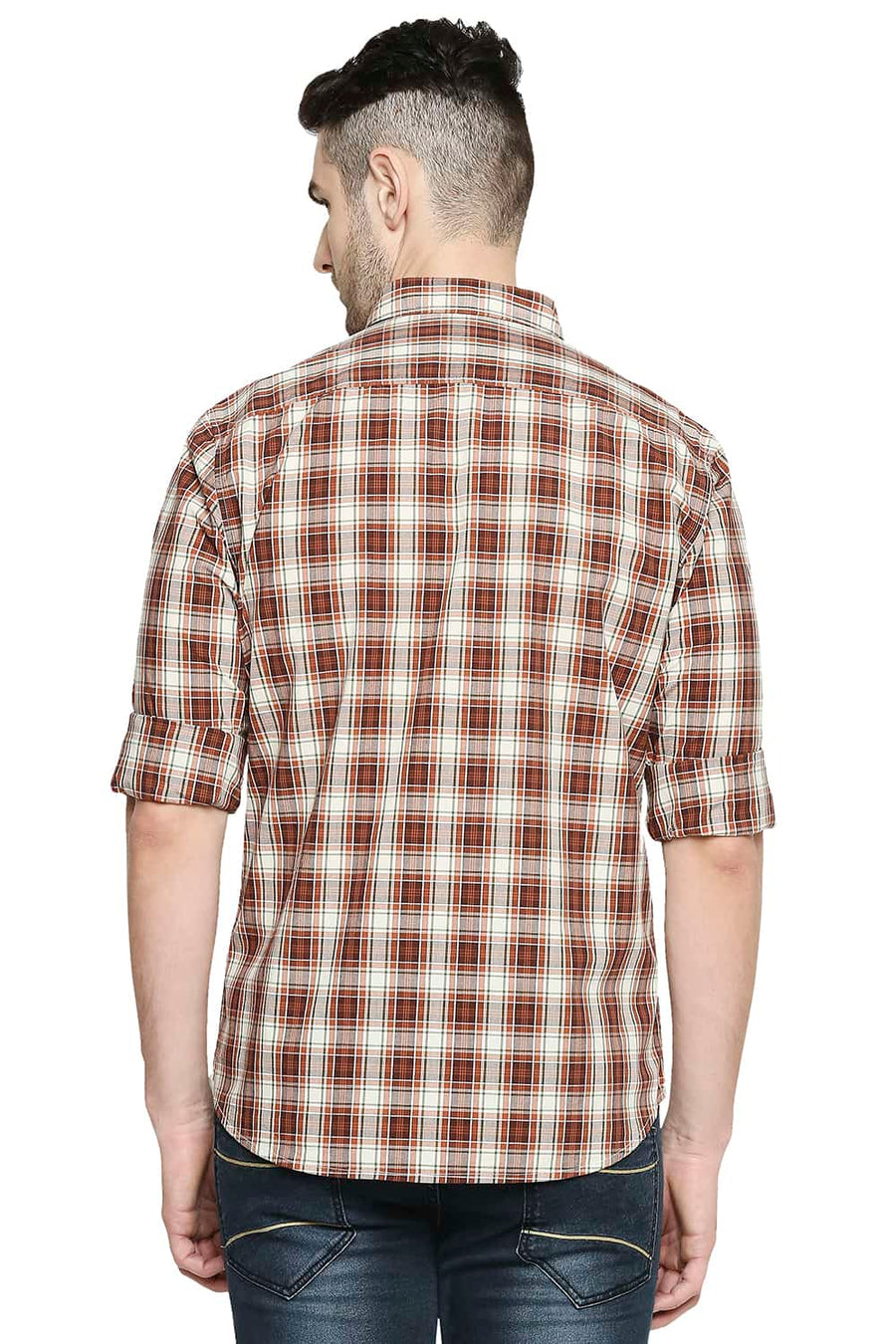 BASICS SLIM FIT FUDGESICKLE BROWN CHECKS SHIRT