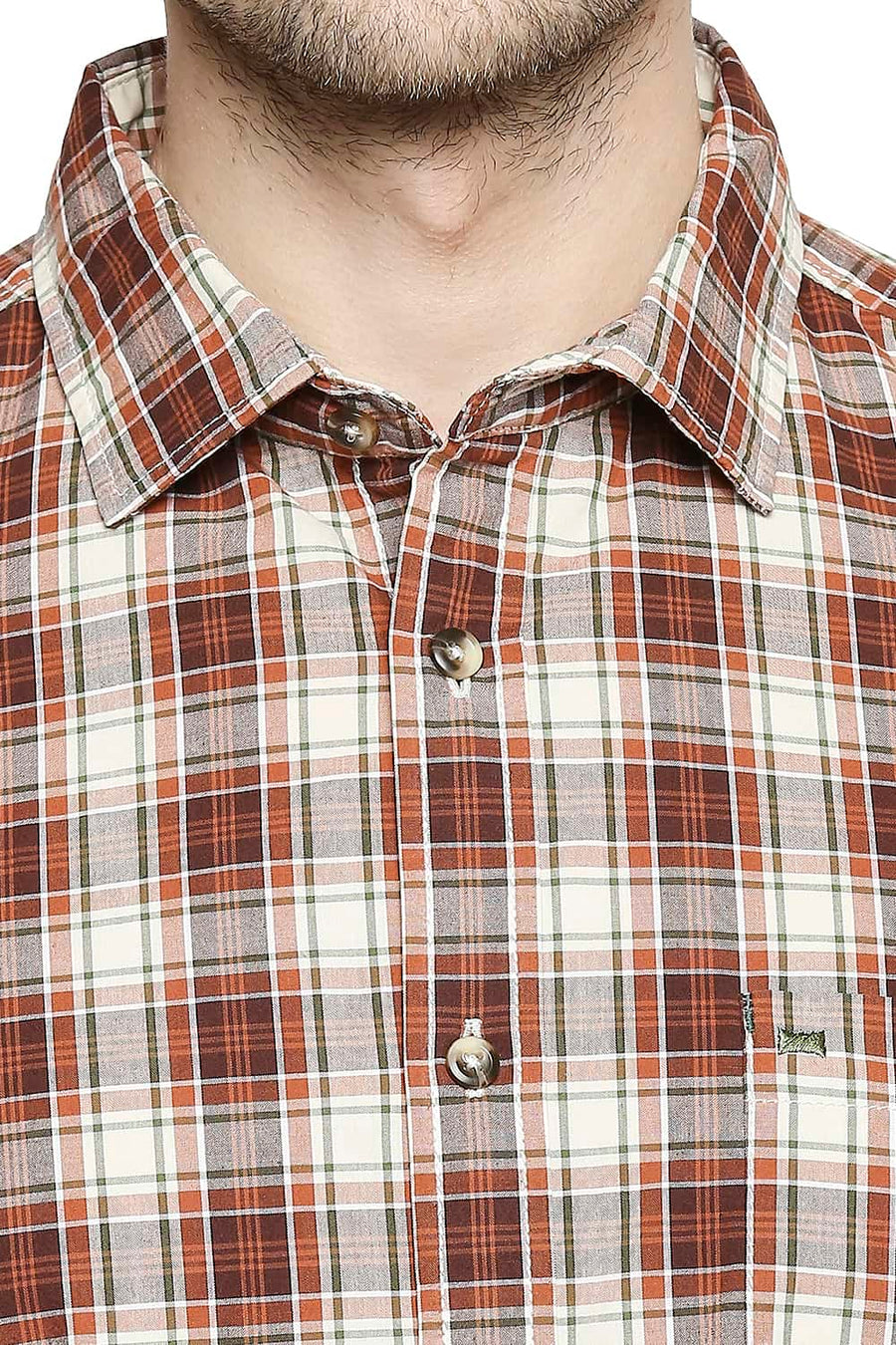 BASICS SLIM FIT FUDGESICKLE BROWN CHECKS SHIRT