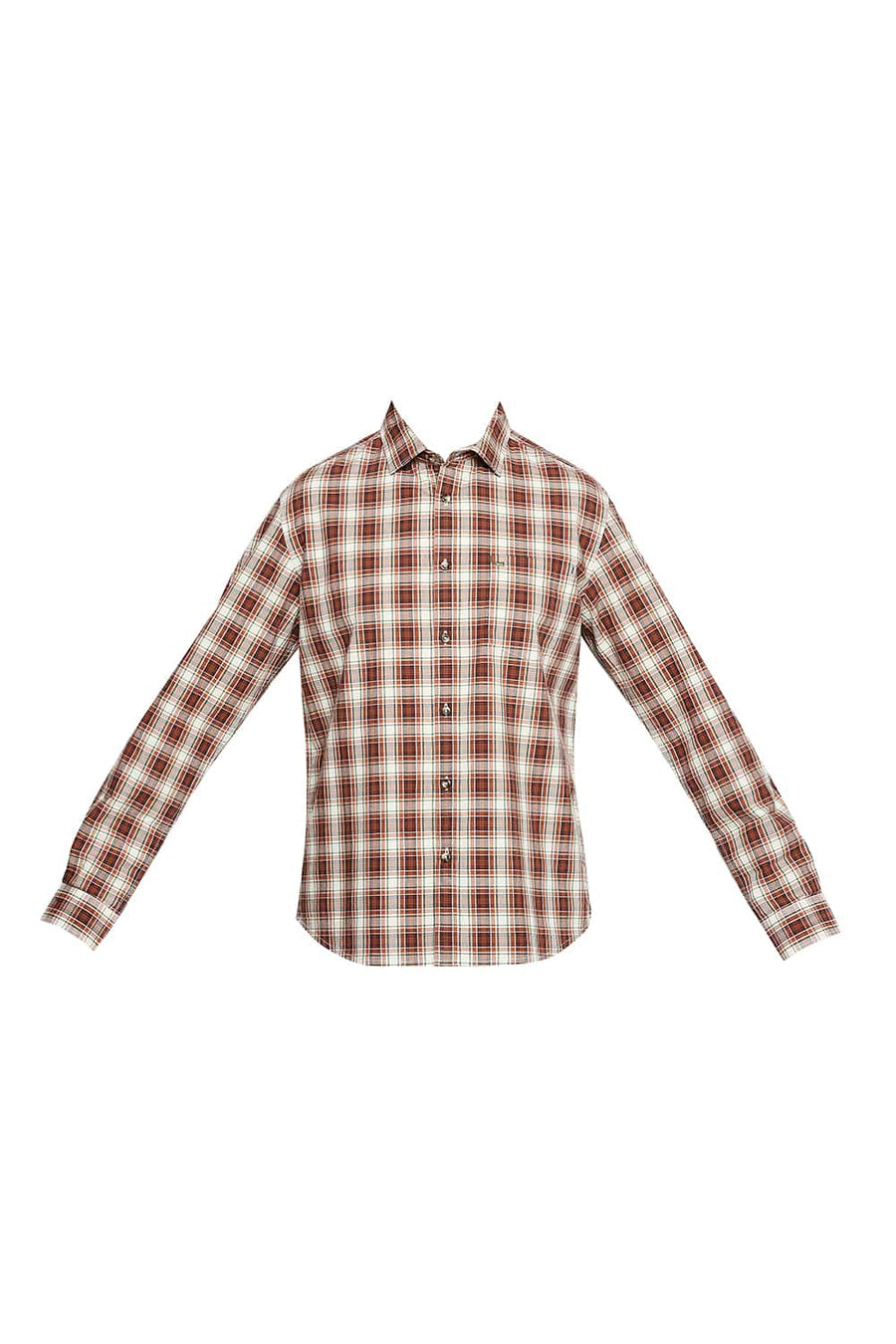 BASICS SLIM FIT FUDGESICKLE BROWN CHECKS SHIRT