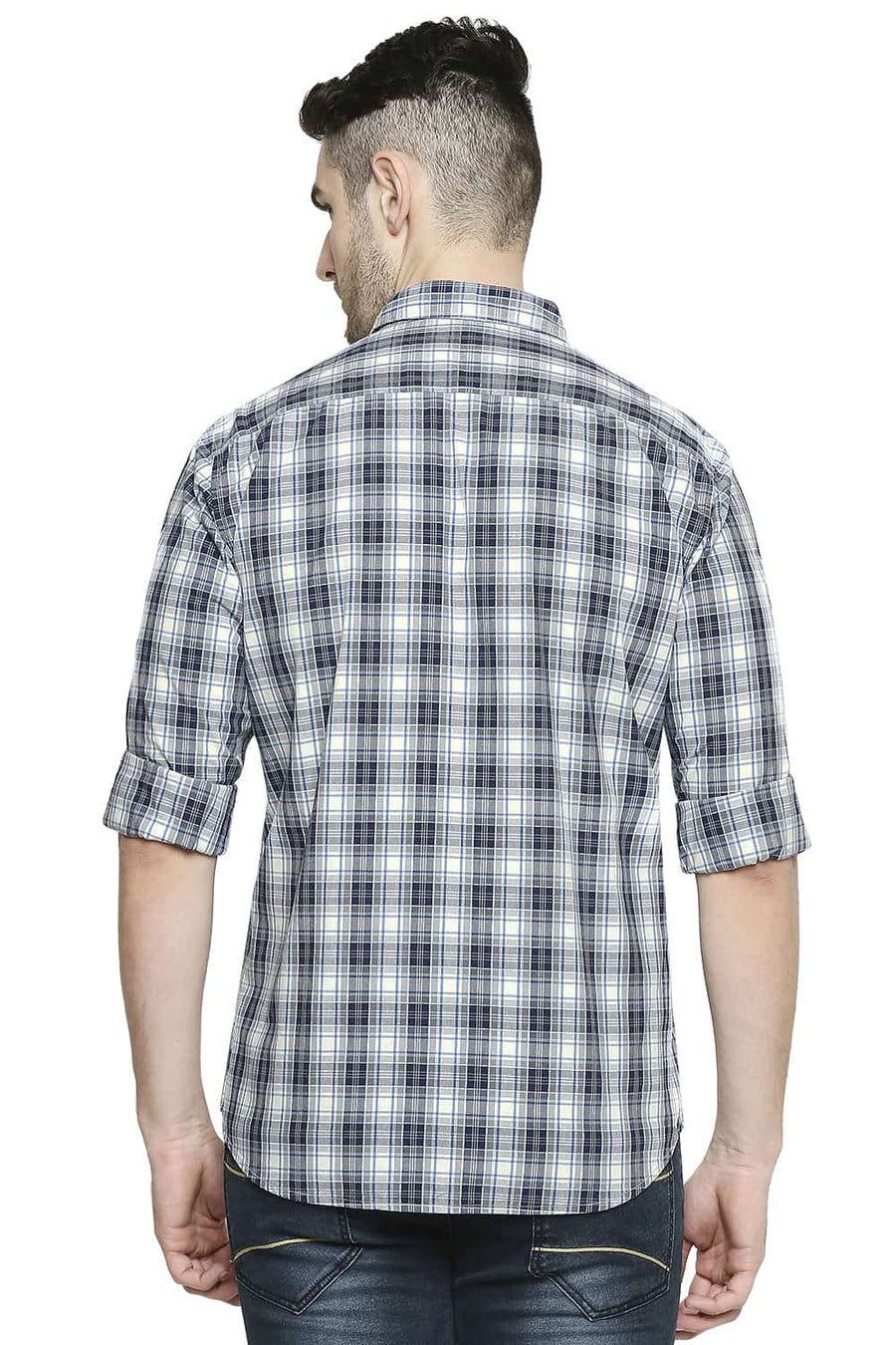BASICS SLIM FIT SPACE NAVY CHECKS SHIRT