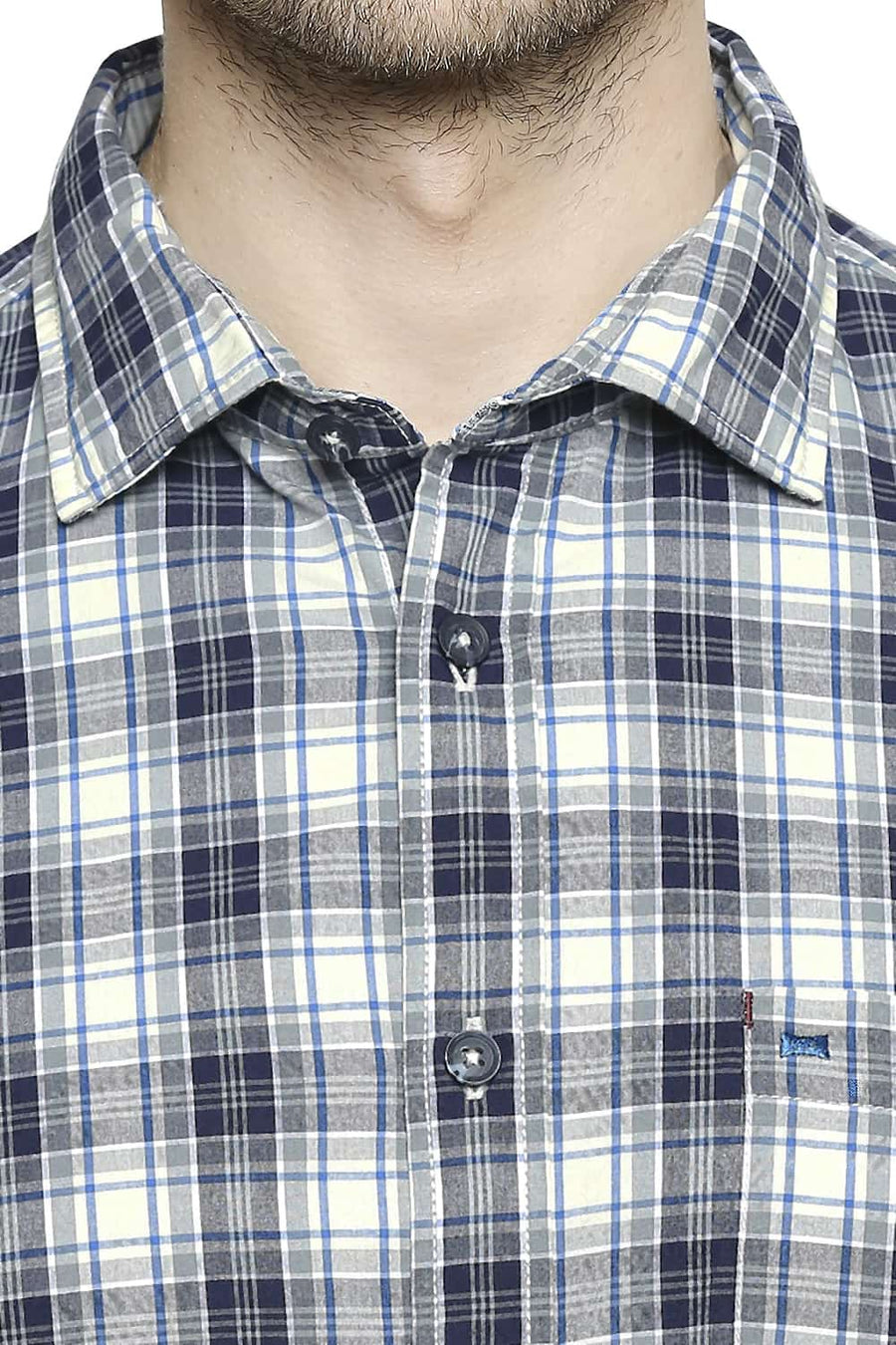 BASICS SLIM FIT SPACE NAVY CHECKS SHIRT