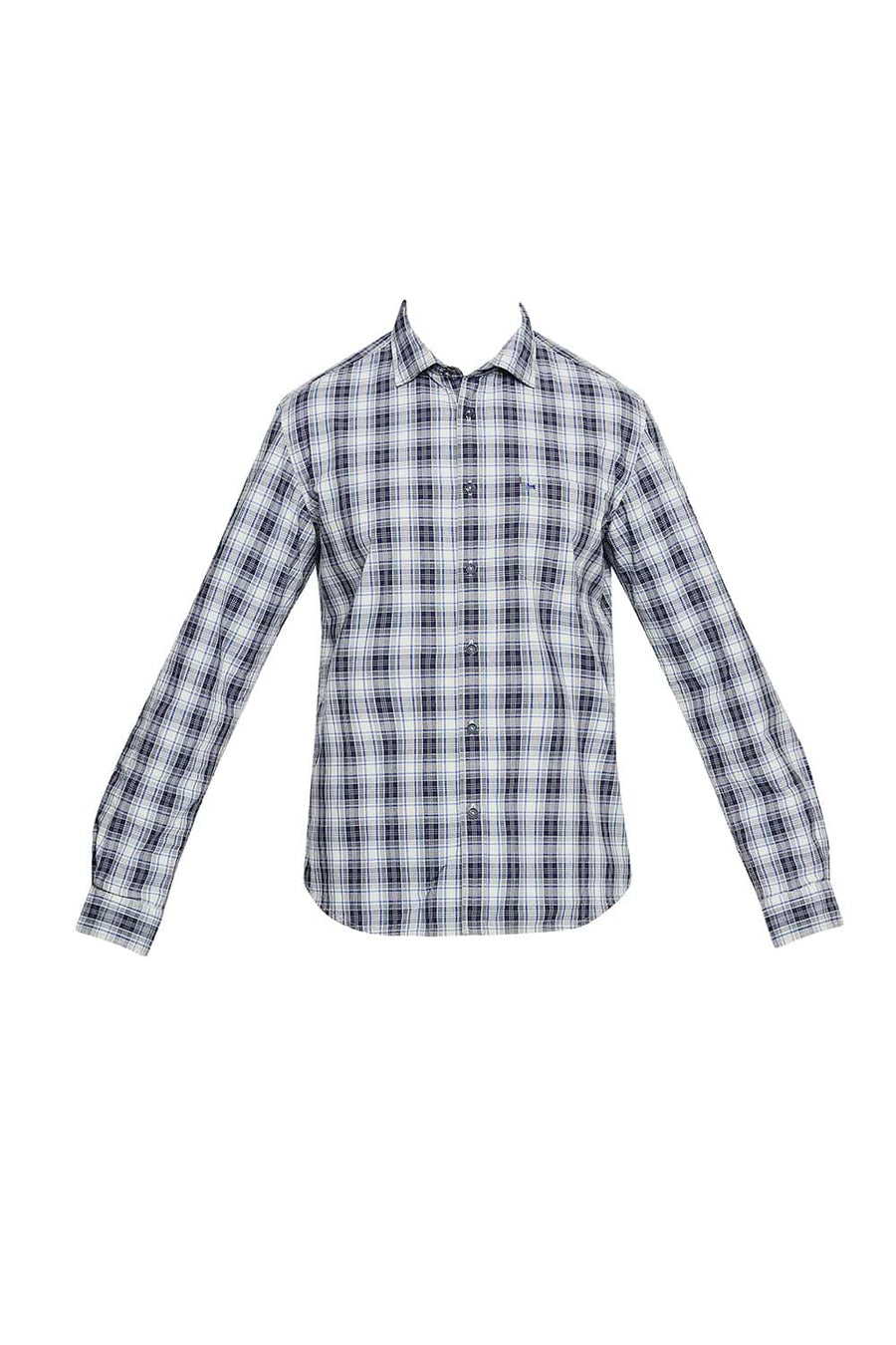 BASICS SLIM FIT SPACE NAVY CHECKS SHIRT