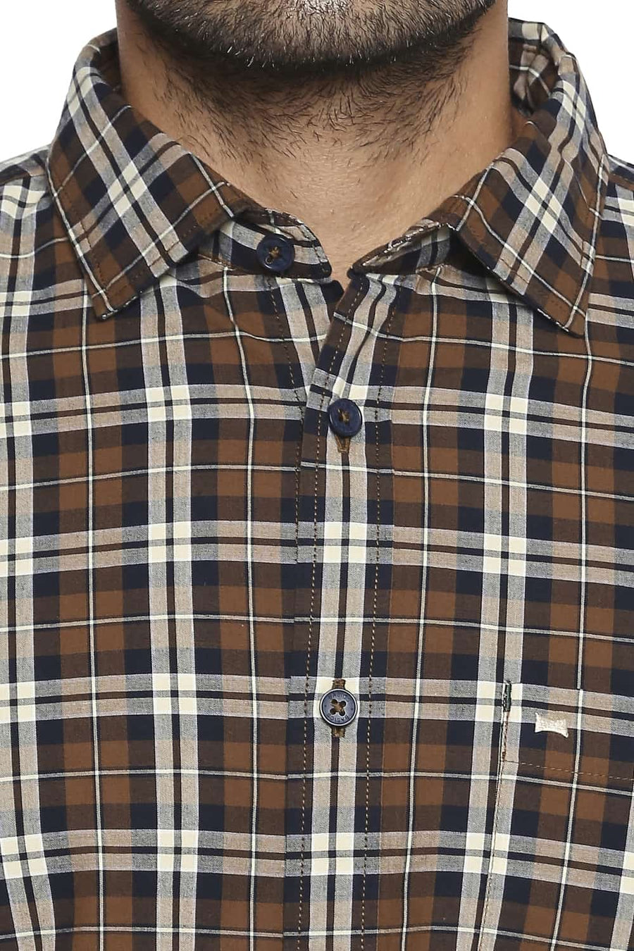 BASICS SLIM FIT TOFFEE BROWN CHECKS SHIRT