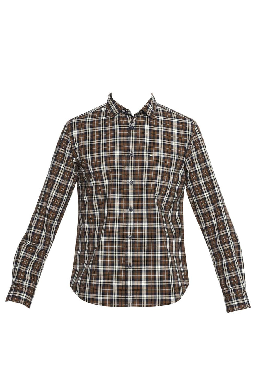 BASICS SLIM FIT TOFFEE BROWN CHECKS SHIRT