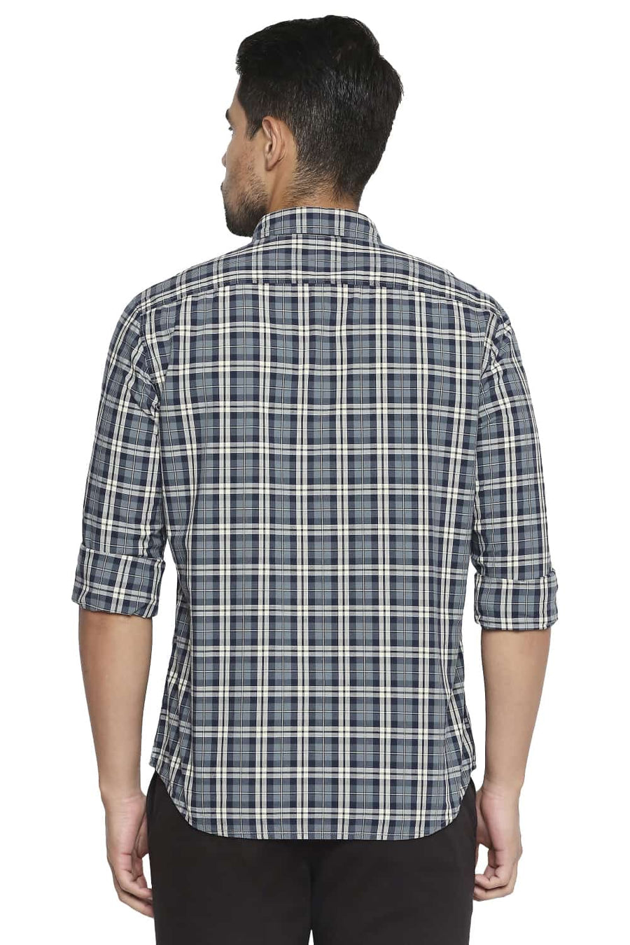 BASICS SLIM FIT IRON GREY CHECKS SHIRT