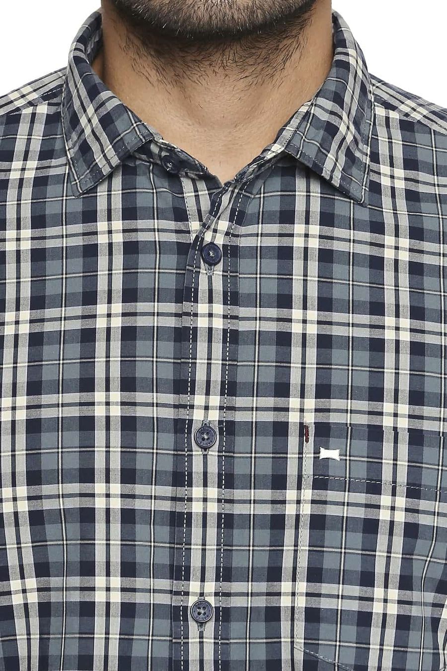 BASICS SLIM FIT IRON GREY CHECKS SHIRT
