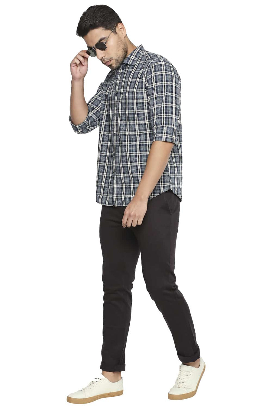 BASICS SLIM FIT IRON GREY CHECKS SHIRT