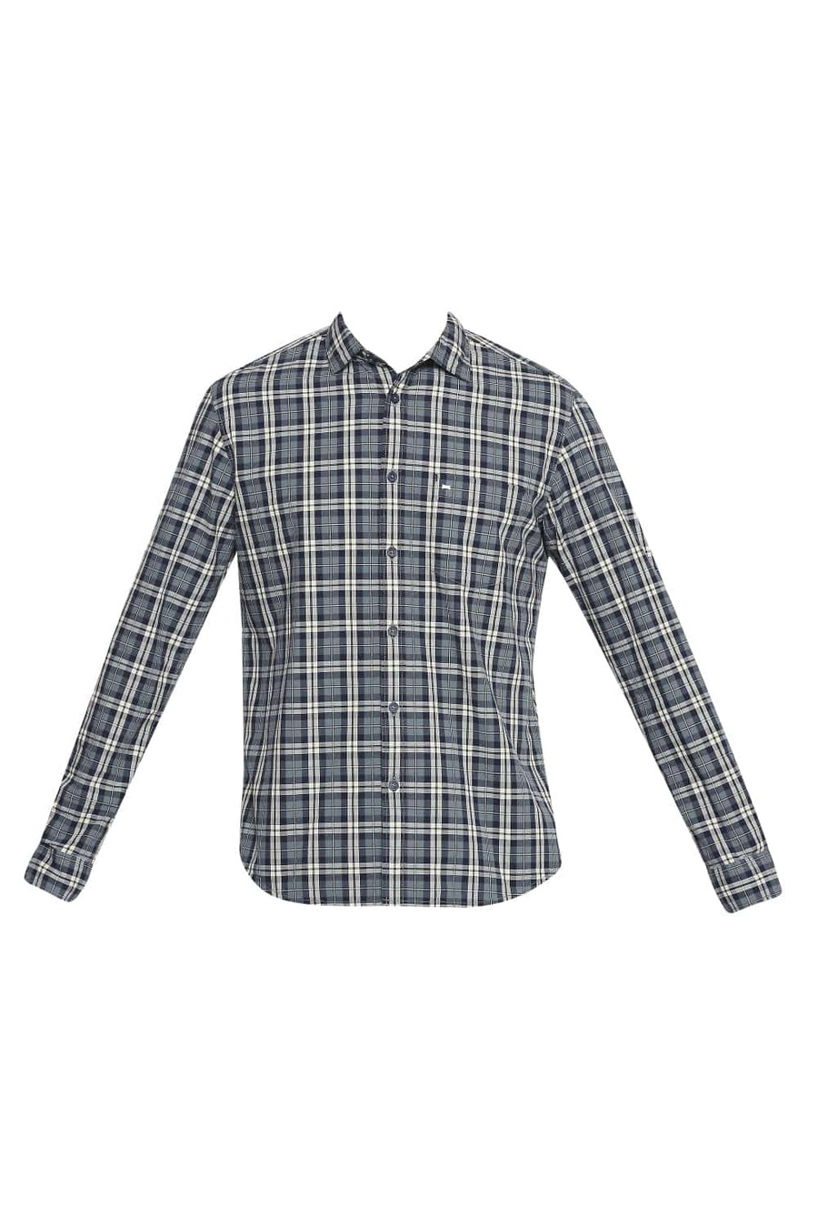 BASICS SLIM FIT IRON GREY CHECKS SHIRT