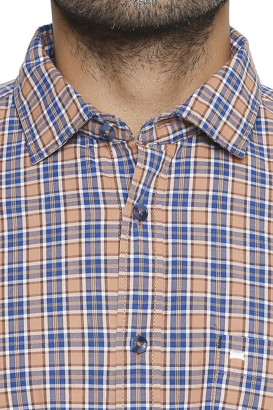 BASICS SLIM FIT MUTED BROWN CHECKS SHIRT