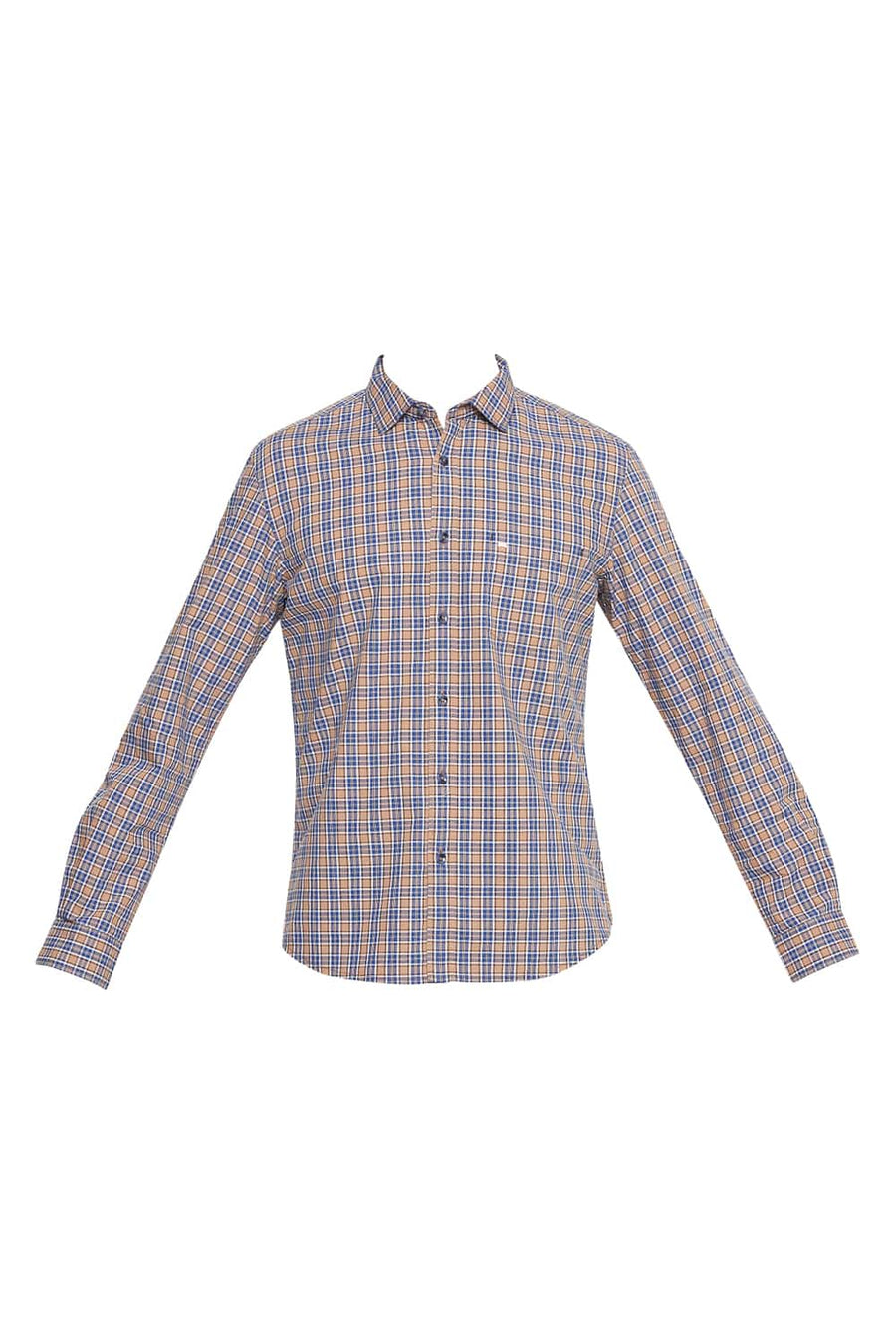 BASICS SLIM FIT MUTED BROWN CHECKS SHIRT