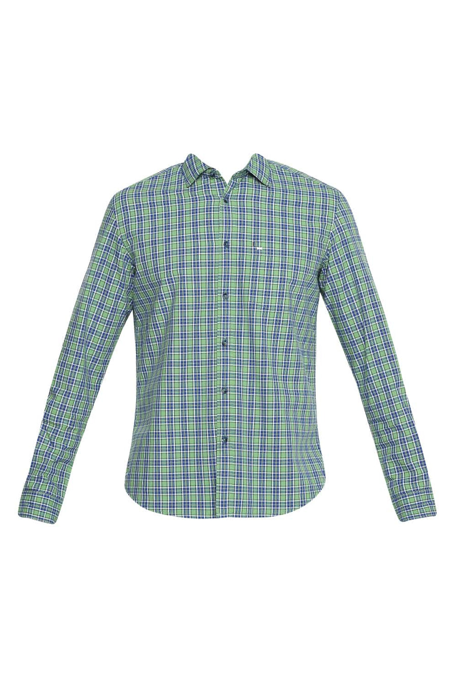 BASICS SLIM FIT STONE GREEN CHECKS SHIRT