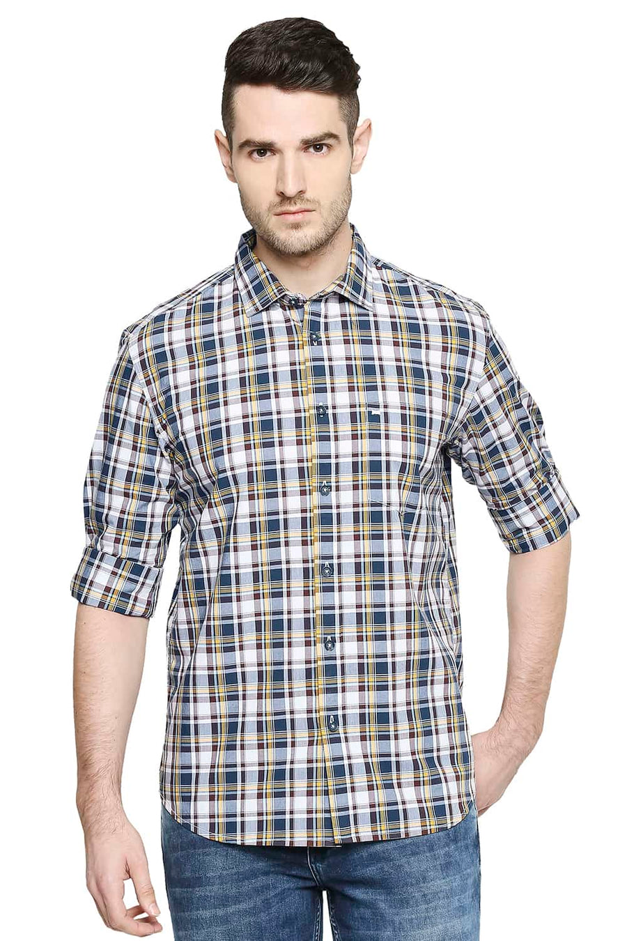 BASICS SLIM FIT INSIGNIYA BLUE CHECKS SHIRT