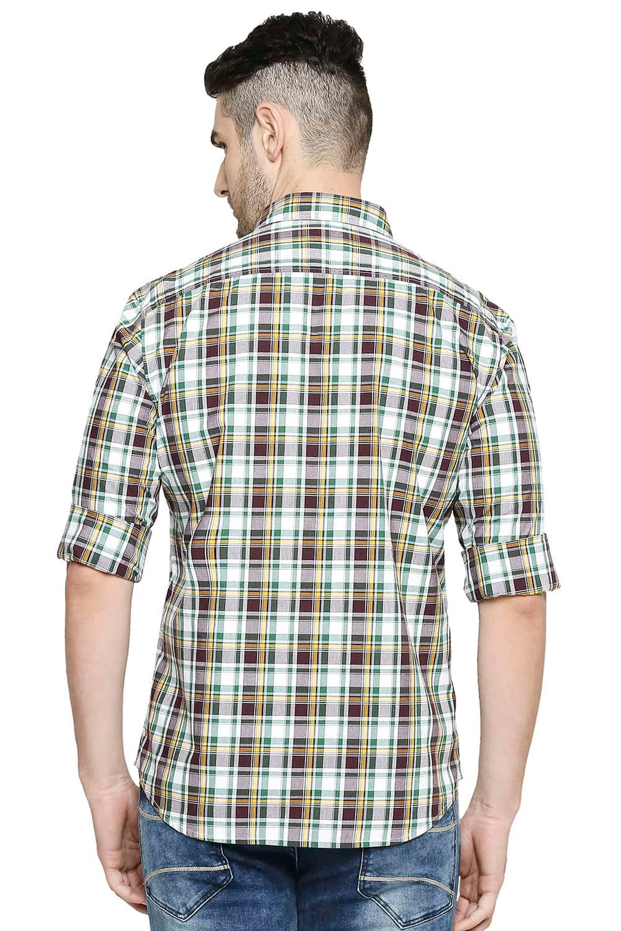 BASICS SLIM FIT FIG BROWN CHECKS SHIRT