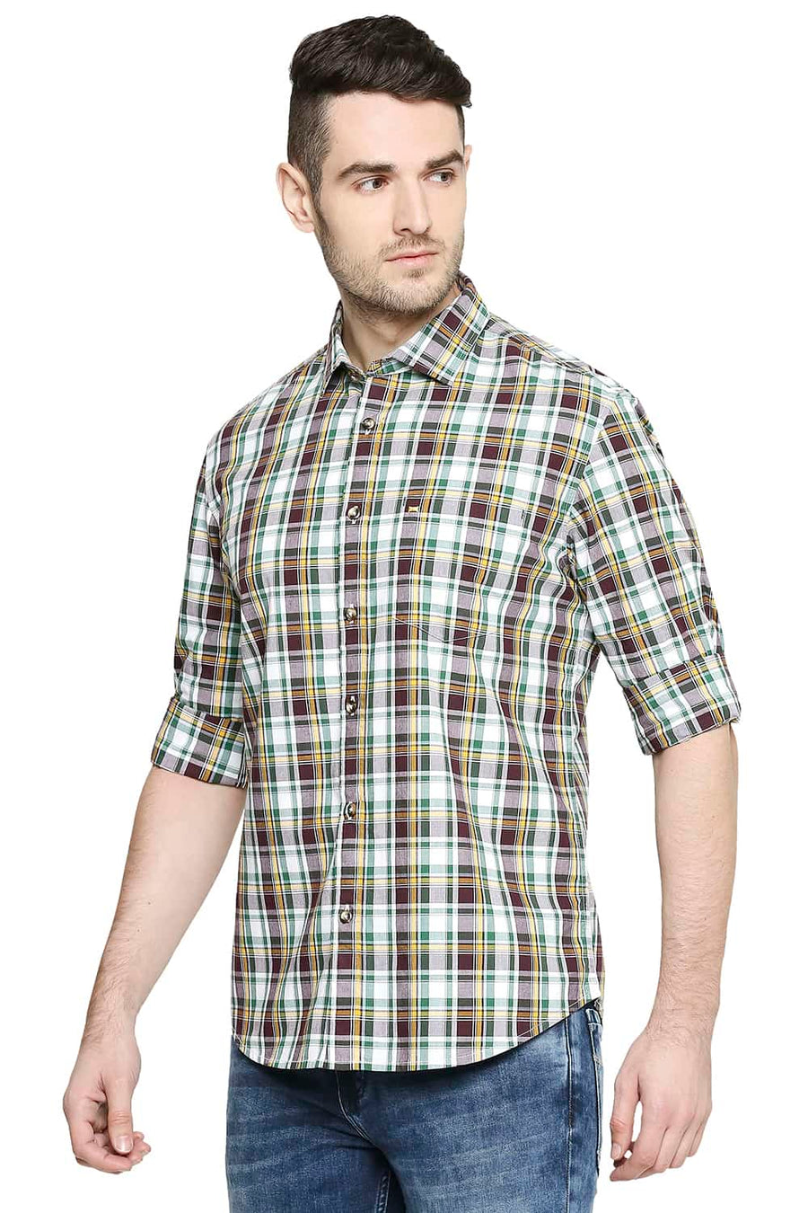 BASICS SLIM FIT FIG BROWN CHECKS SHIRT