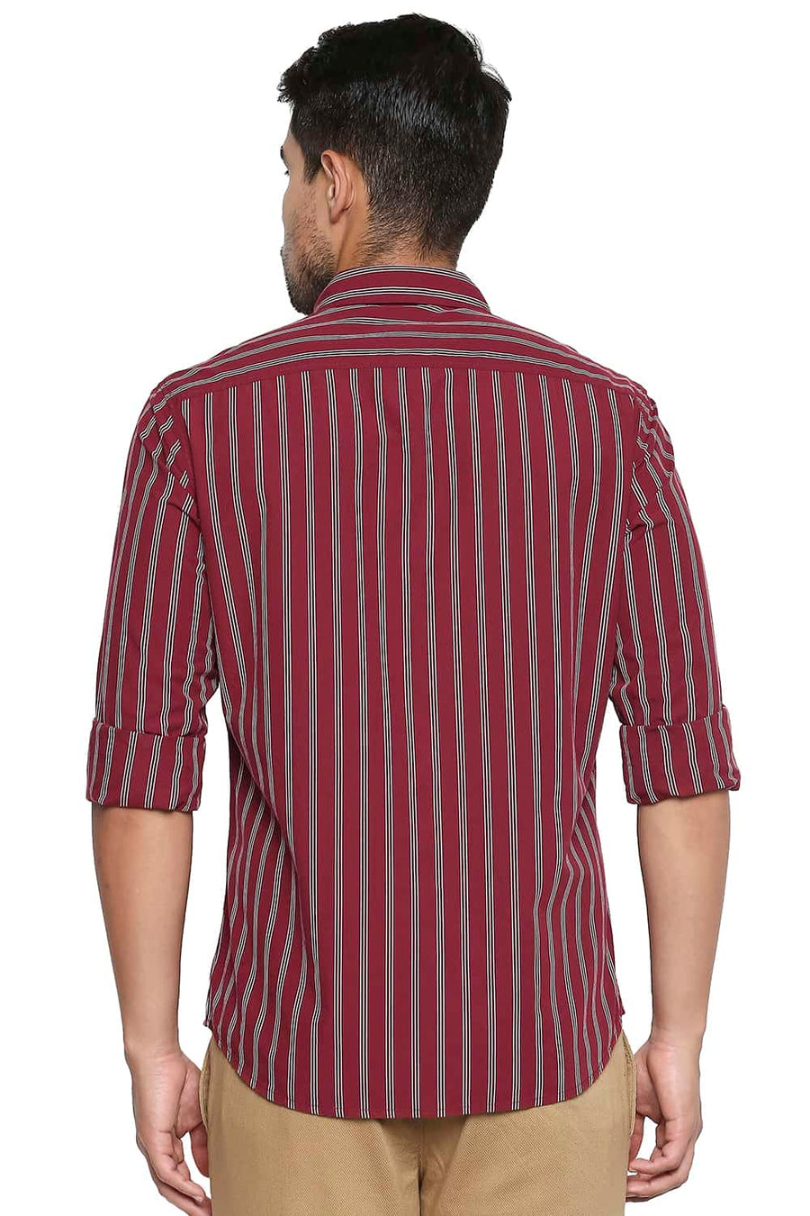 BASICS SLIM FIT BRICK RED STRIPE SHIRT