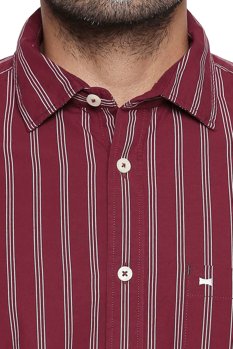 BASICS SLIM FIT BRICK RED STRIPE SHIRT