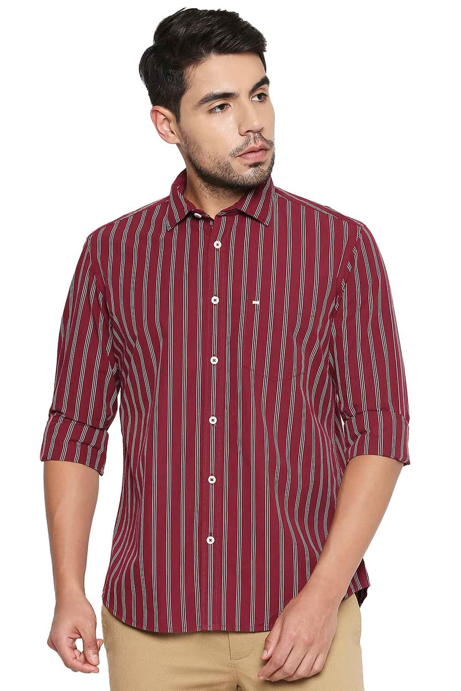 BASICS SLIM FIT BRICK RED STRIPE SHIRT
