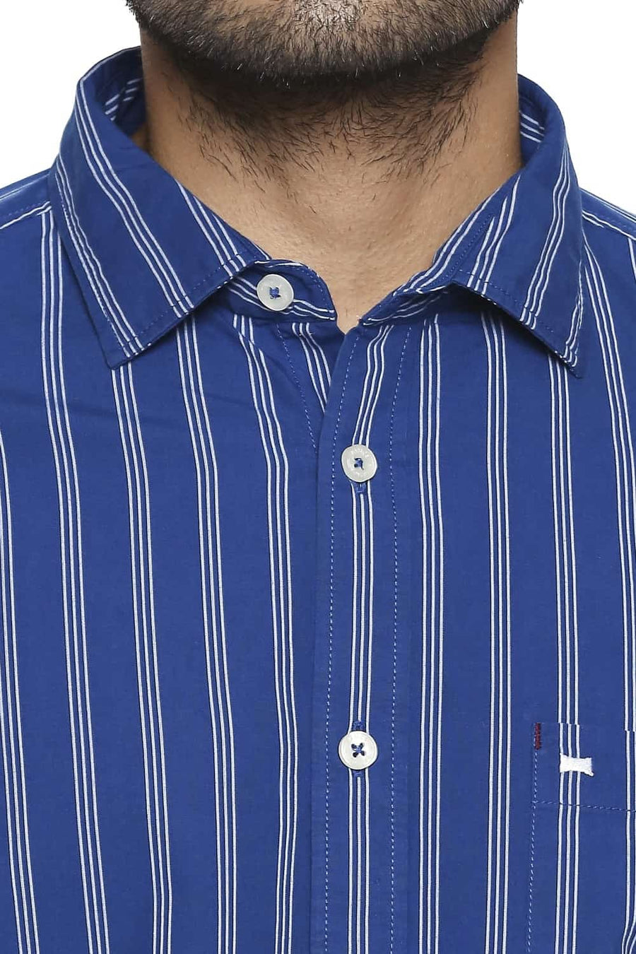 BASICS SLIM FIT DELFT BLUE STRIPE SHIRT