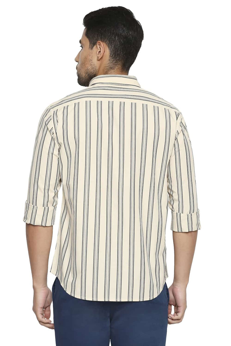 BASICS SLIM FIT MACADAMIA YELLOW STRIPE SHIRT