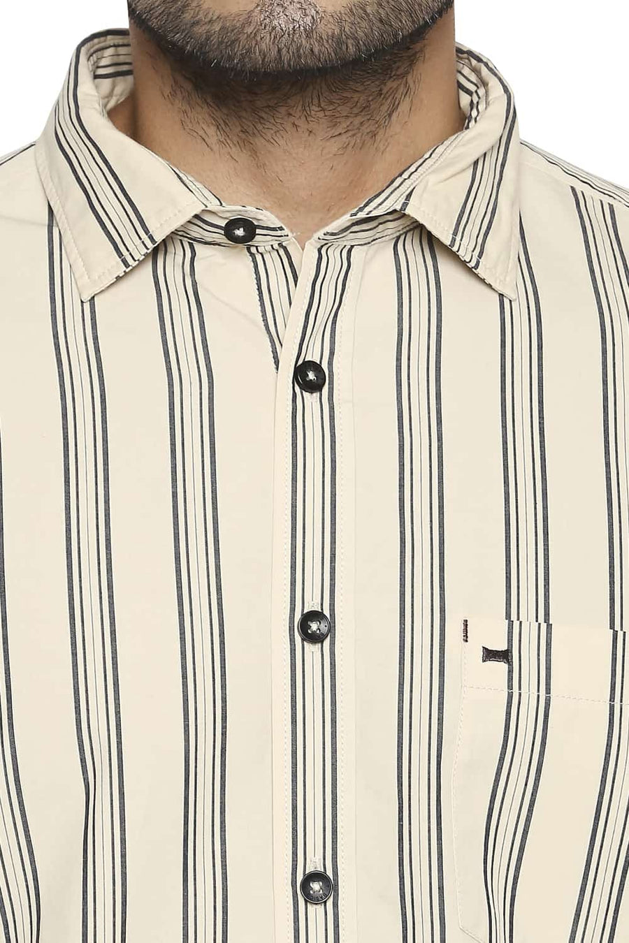 BASICS SLIM FIT MACADAMIA YELLOW STRIPE SHIRT