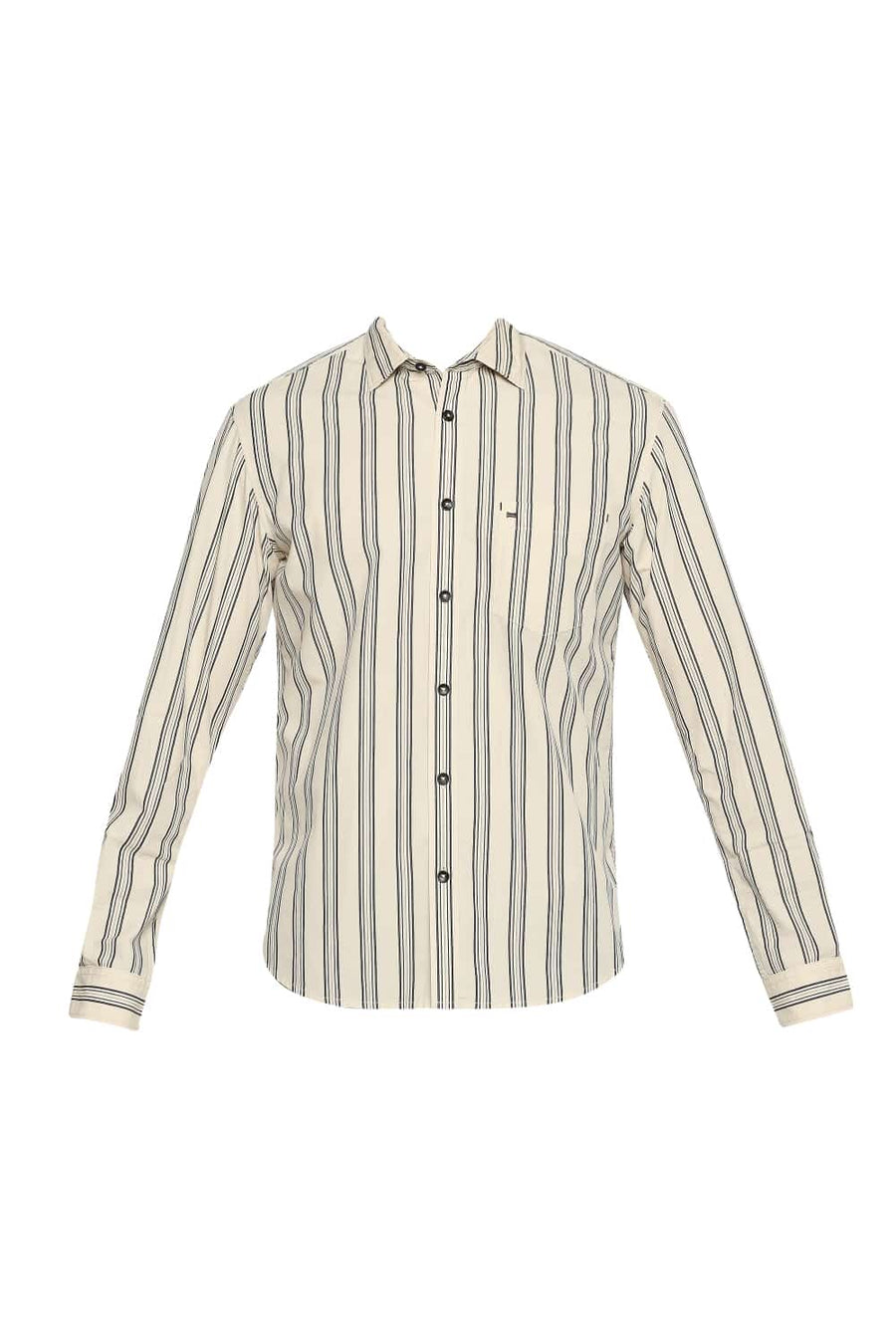 BASICS SLIM FIT MACADAMIA YELLOW STRIPE SHIRT