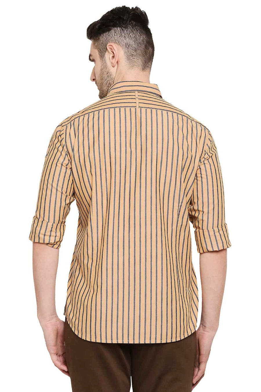 BASICS SLIM FIT AMBER GOLD STRIPES SHIRT