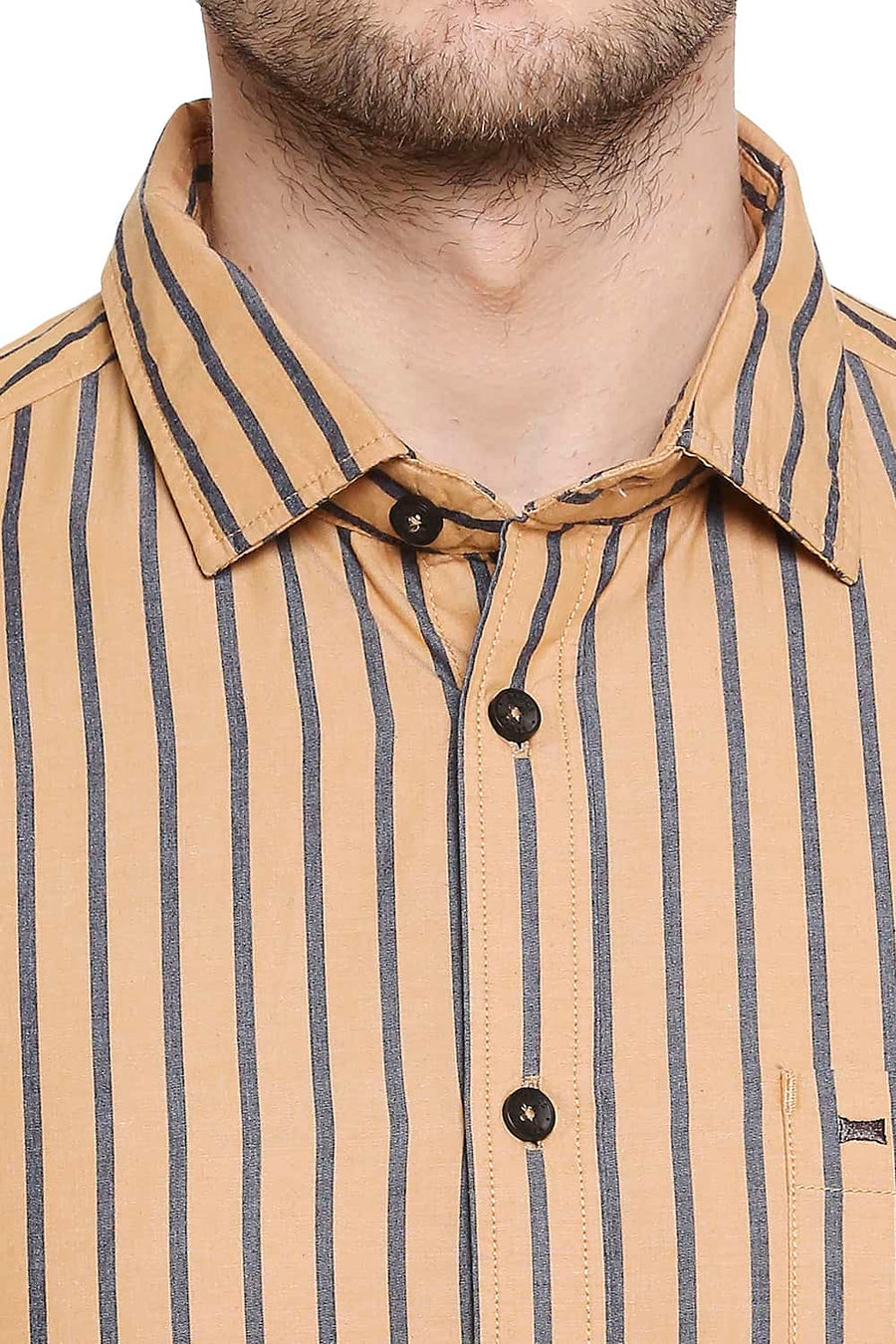 BASICS SLIM FIT AMBER GOLD STRIPES SHIRT