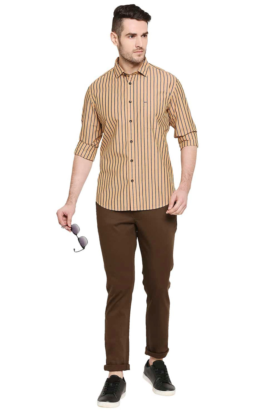 BASICS SLIM FIT AMBER GOLD STRIPES SHIRT