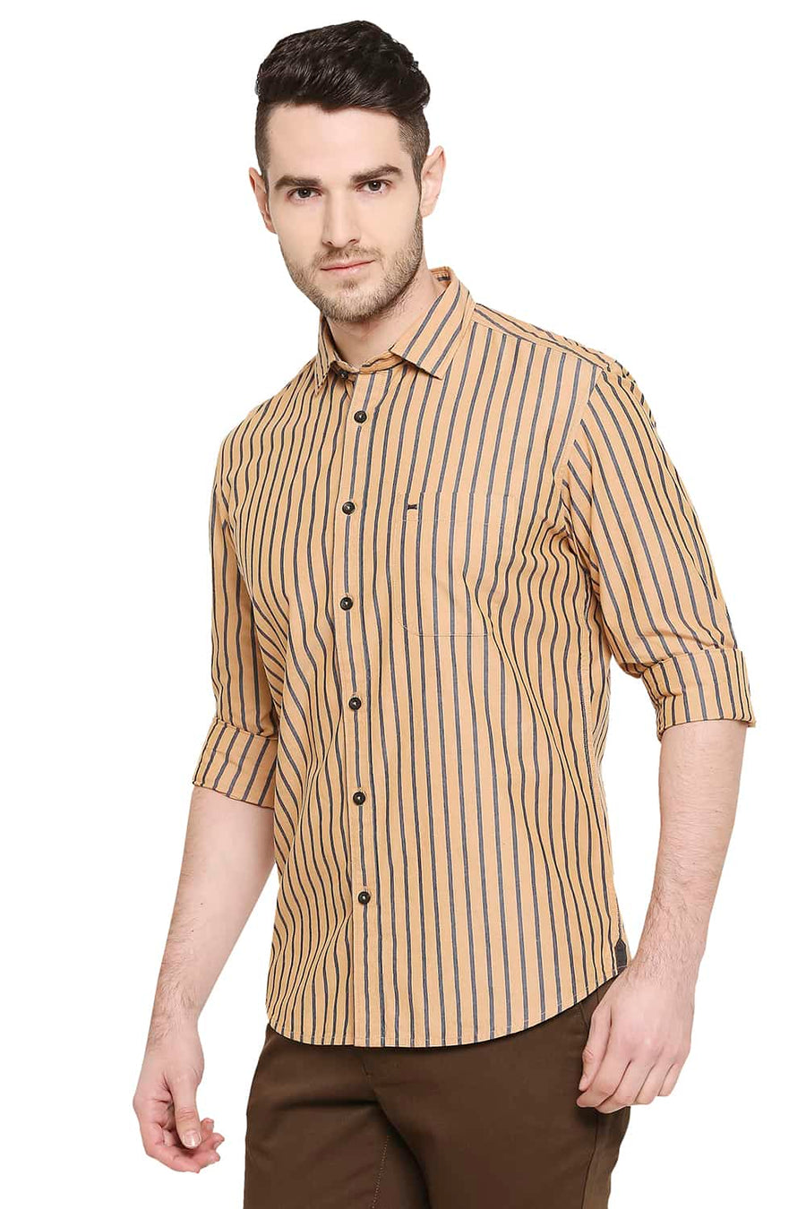 BASICS SLIM FIT AMBER GOLD STRIPES SHIRT